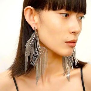 Brand new long tassel drop unique design in silver color, stainless steel chain.